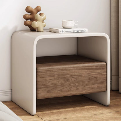 Modern Minimalist Rectangular Multi-Layer Solid Wood Nightstand 1-Drawer For Bedroom