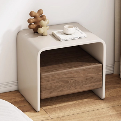 Modern Minimalist Rectangular Multi-Layer Solid Wood Nightstand 1-Drawer For Bedroom