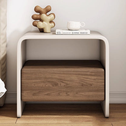 Modern Minimalist Rectangular Multi-Layer Solid Wood Nightstand 1-Drawer For Bedroom