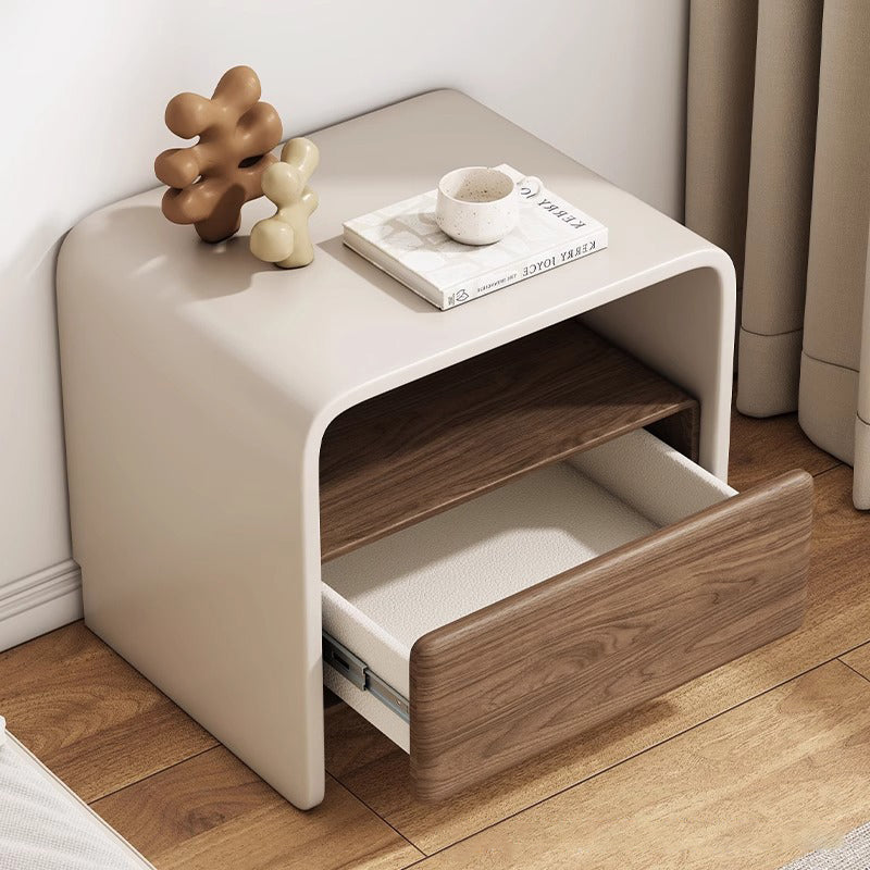 Modern Minimalist Rectangular Multi-Layer Solid Wood Nightstand 1-Drawer For Bedroom