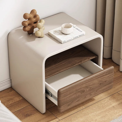 Modern Minimalist Rectangular Multi-Layer Solid Wood Nightstand 1-Drawer For Bedroom
