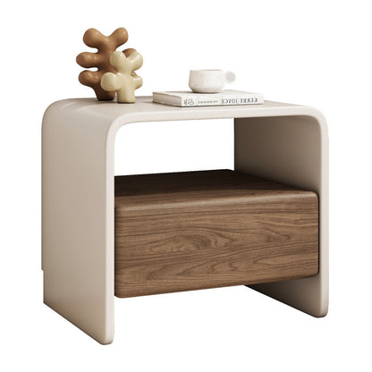 Modern Minimalist Rectangular Multi-Layer Solid Wood Nightstand 1-Drawer For Bedroom