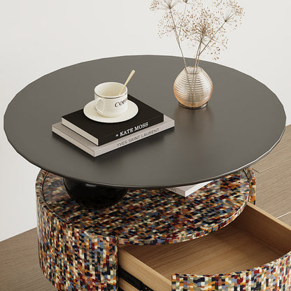 Modern Luxury Round Solid Wood Multi-Layer Board Nightstand 1-Drawer For Bedroom