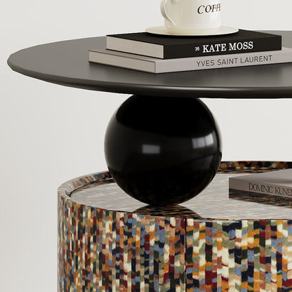Modern Luxury Round Solid Wood Multi-Layer Board Nightstand 1-Drawer For Bedroom