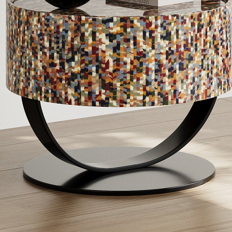 Modern Luxury Round Solid Wood Multi-Layer Board Nightstand 1-Drawer For Bedroom