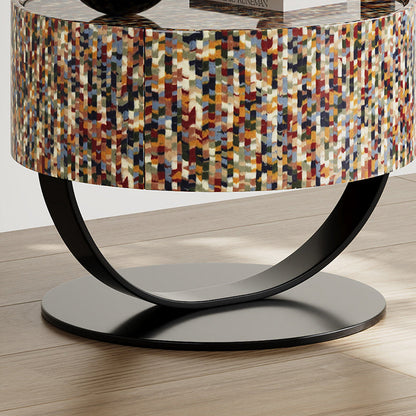 Modern Luxury Round Solid Wood Multi-Layer Board Nightstand 1-Drawer For Bedroom