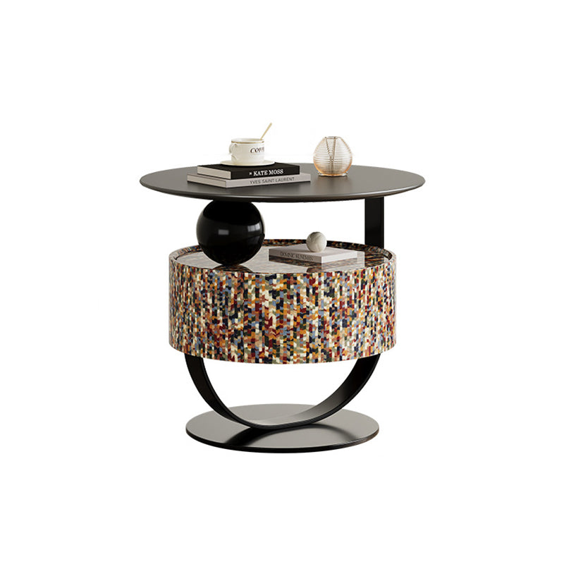 Modern Luxury Round Solid Wood Multi-Layer Board Nightstand 1-Drawer For Bedroom