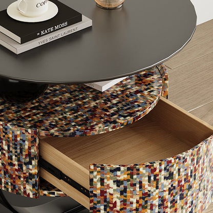 Modern Luxury Round Solid Wood Multi-Layer Board Nightstand 1-Drawer For Bedroom