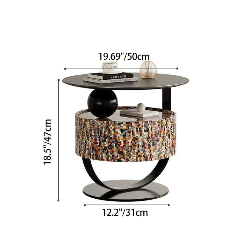 Modern Luxury Round Solid Wood Multi-Layer Board Nightstand 1-Drawer For Bedroom
