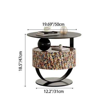Modern Luxury Round Solid Wood Multi-Layer Board Nightstand 1-Drawer For Bedroom