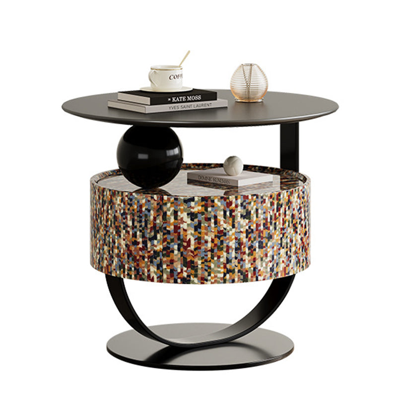 Modern Luxury Round Solid Wood Multi-Layer Board Nightstand 1-Drawer For Bedroom