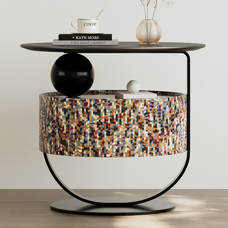 Modern Luxury Round Solid Wood Multi-Layer Board Nightstand 1-Drawer For Bedroom