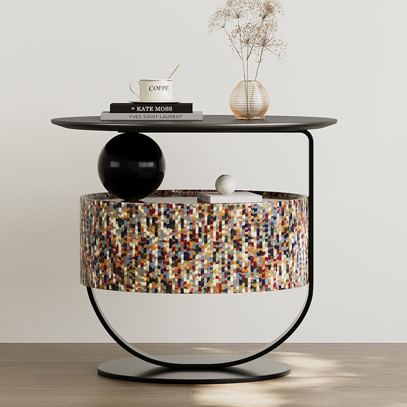 Modern Luxury Round Solid Wood Multi-Layer Board Nightstand 1-Drawer For Bedroom
