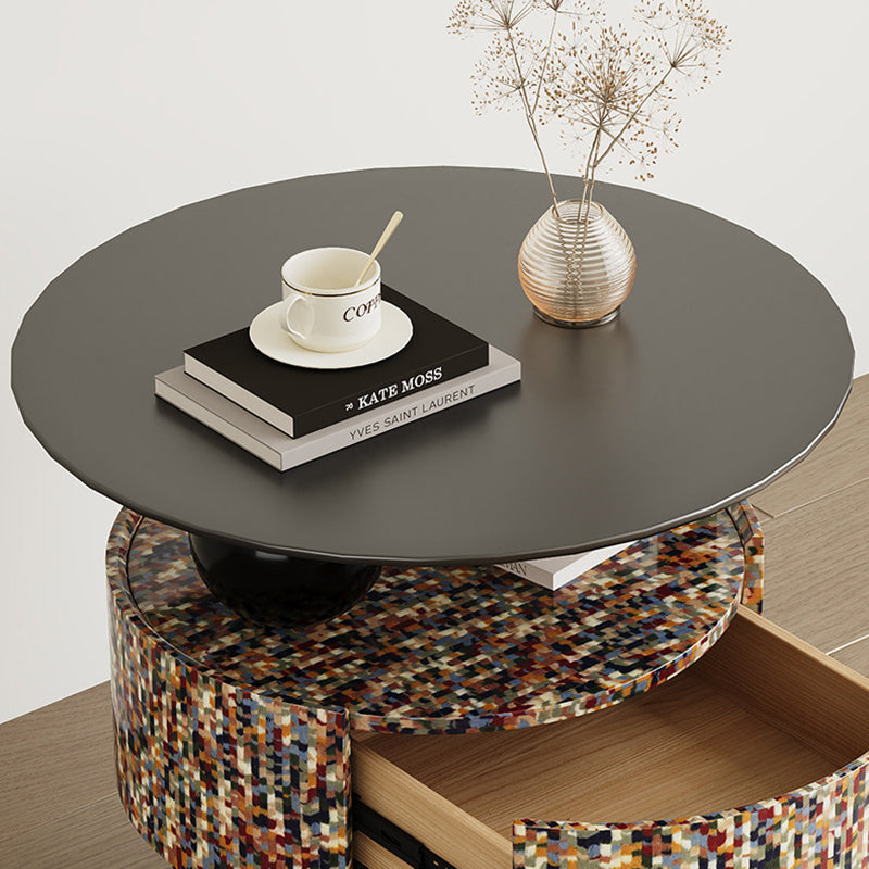 Modern Luxury Round Solid Wood Multi-Layer Board Nightstand 1-Drawer For Bedroom