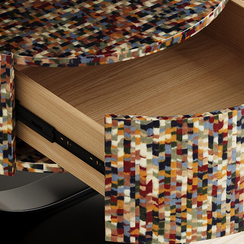 Modern Luxury Round Solid Wood Multi-Layer Board Nightstand 1-Drawer For Bedroom