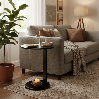 Traditional Vintage Round Solid Wood Stainless Steel Side Table For Living Room