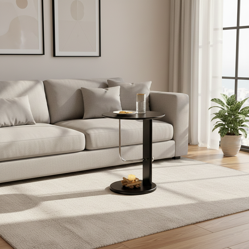 Traditional Vintage Round Solid Wood Stainless Steel Side Table For Living Room