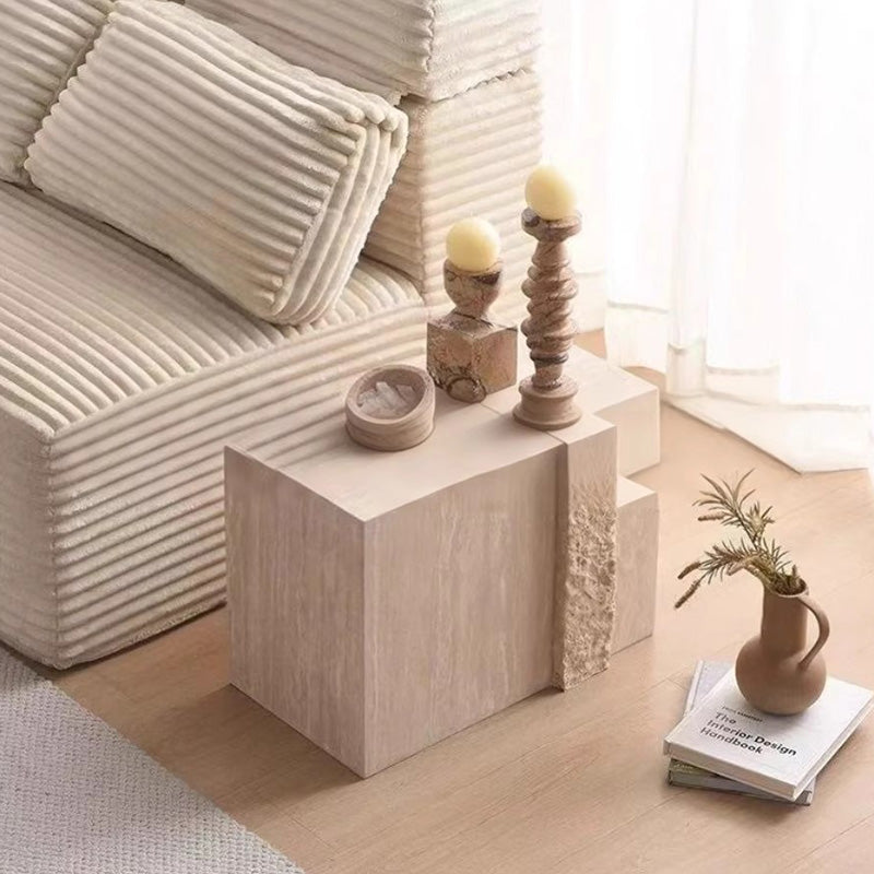 Modern Luxury Rectangular Natural Travertine Side Table For Living Room