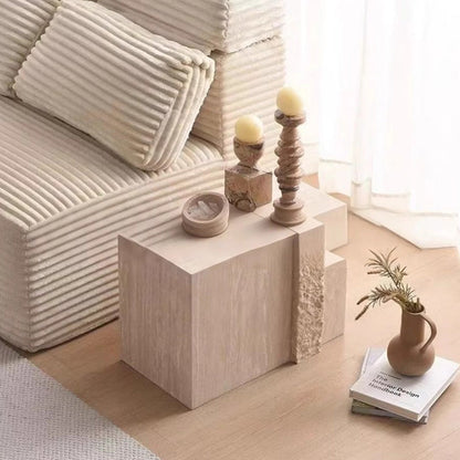 Modern Luxury Rectangular Natural Travertine Side Table For Living Room