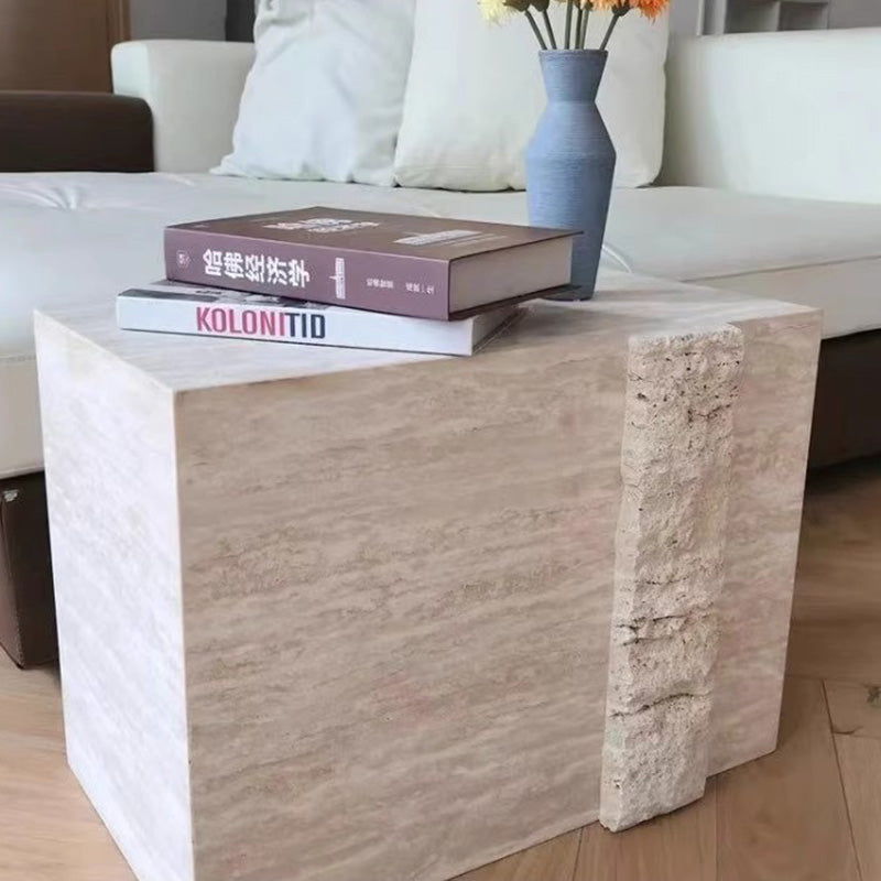 Modern Luxury Rectangular Natural Travertine Side Table For Living Room