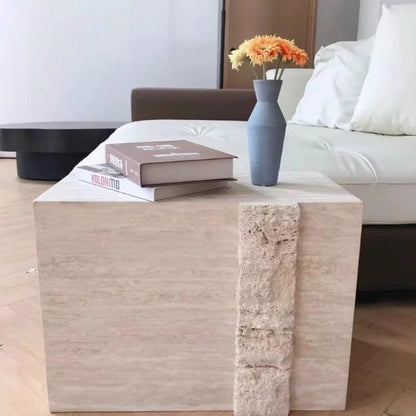 Modern Luxury Rectangular Natural Travertine Side Table For Living Room
