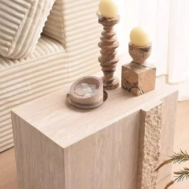 Modern Luxury Rectangular Natural Travertine Side Table For Living Room