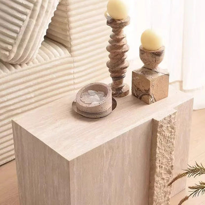 Modern Luxury Rectangular Natural Travertine Side Table For Living Room