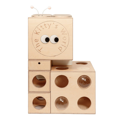 Modern Minimalist Square Solid Wood Multi-Layer Board Acrylic Cat Tree For Living Room