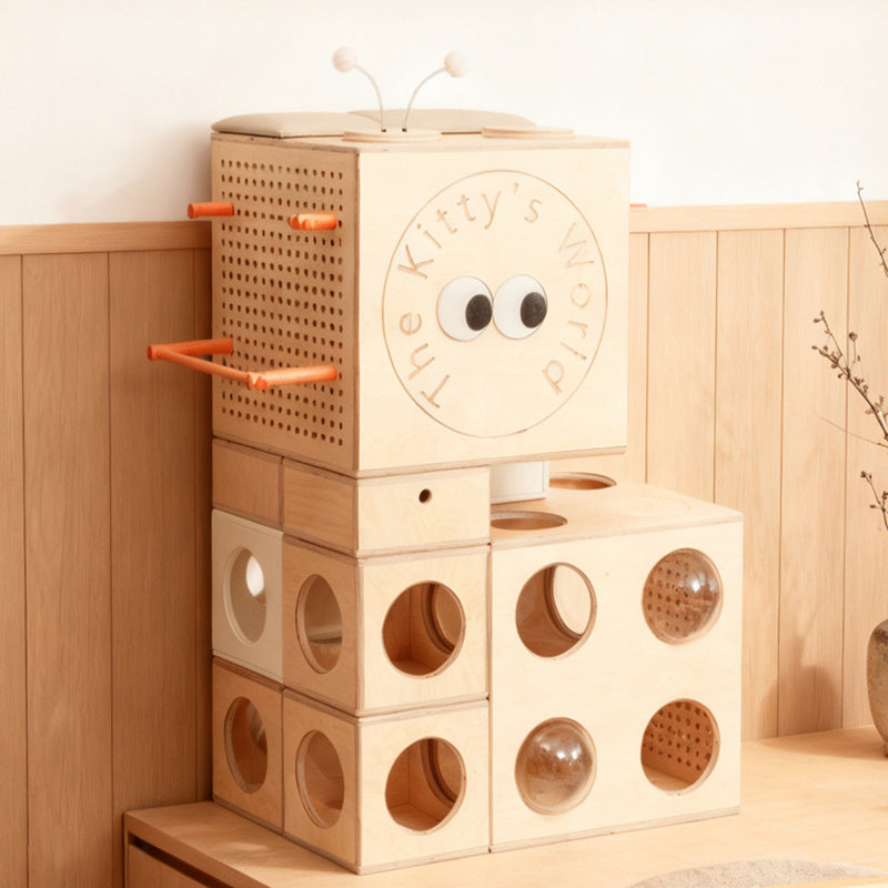 Modern Minimalist Square Solid Wood Multi-Layer Board Acrylic Cat Tree For Living Room