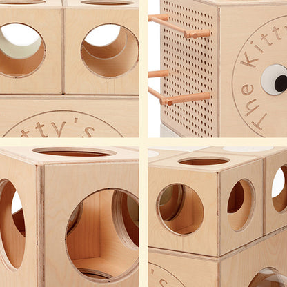 Modern Minimalist Square Solid Wood Multi-Layer Board Acrylic Cat Tree For Living Room