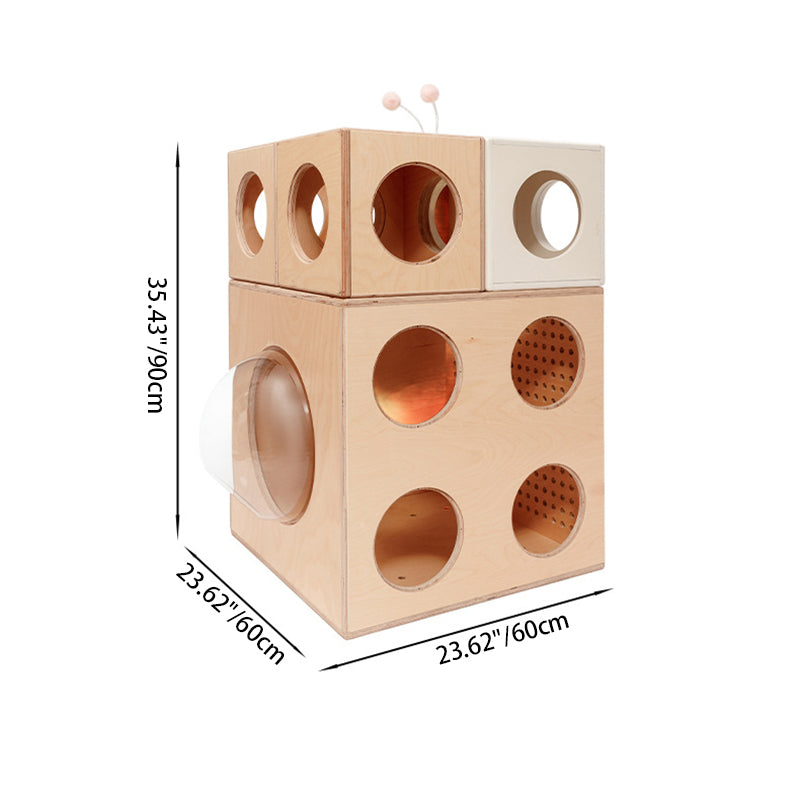 Modern Minimalist Square Solid Wood Multi-Layer Board Acrylic Cat Tree For Living Room