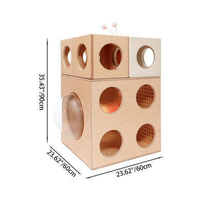 Modern Minimalist Square Solid Wood Multi-Layer Board Acrylic Cat Tree For Living Room