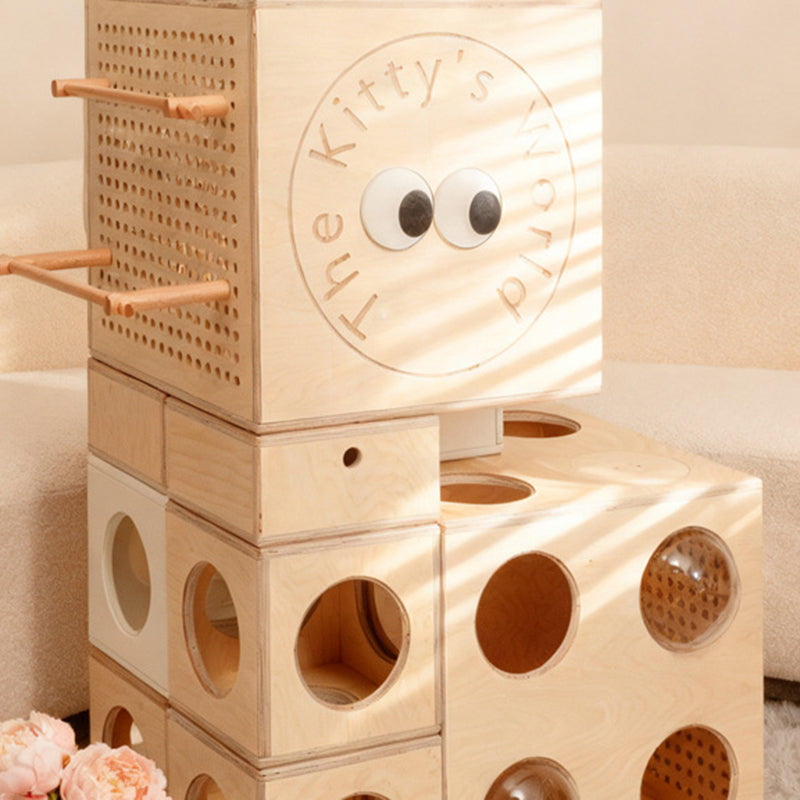Modern Minimalist Square Solid Wood Multi-Layer Board Acrylic Cat Tree For Living Room