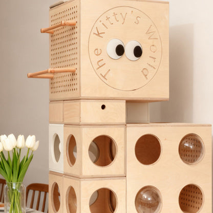 Modern Minimalist Square Solid Wood Multi-Layer Board Acrylic Cat Tree For Living Room