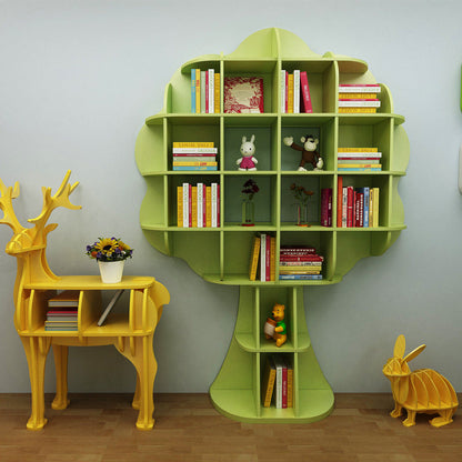 Modern Art Deco Tree-Shaped Multi-Layer Solid Wood Board Bookshelves 16-Cabinet For Living Room
