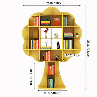 Modern Art Deco Tree-Shaped Multi-Layer Solid Wood Board Bookshelves 16-Cabinet For Living Room