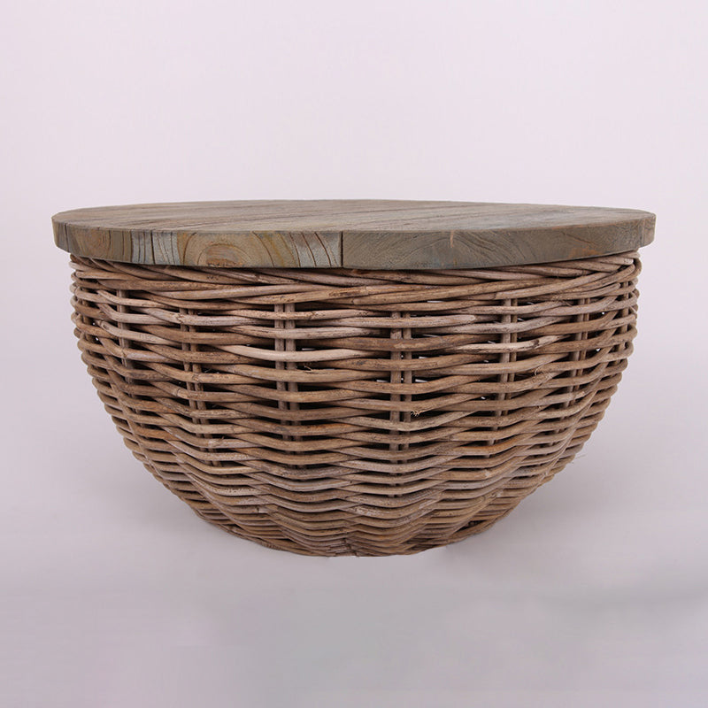 Traditional Vintage Round Rattan Coffee Table - Solid Wood: Hand-Woven, Rustic Charm, Durable Craftsmanship & Timeless Aesthetic For Living Room & Veranda