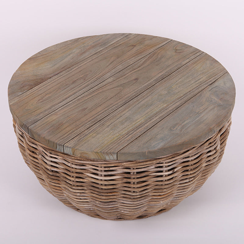 Traditional Vintage Round Rattan Coffee Table - Solid Wood: Hand-Woven, Rustic Charm, Durable Craftsmanship & Timeless Aesthetic For Living Room & Veranda