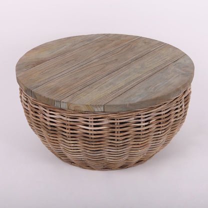 Traditional Vintage Round Rattan Coffee Table - Solid Wood: Hand-Woven, Rustic Charm, Durable Craftsmanship & Timeless Aesthetic For Living Room & Veranda