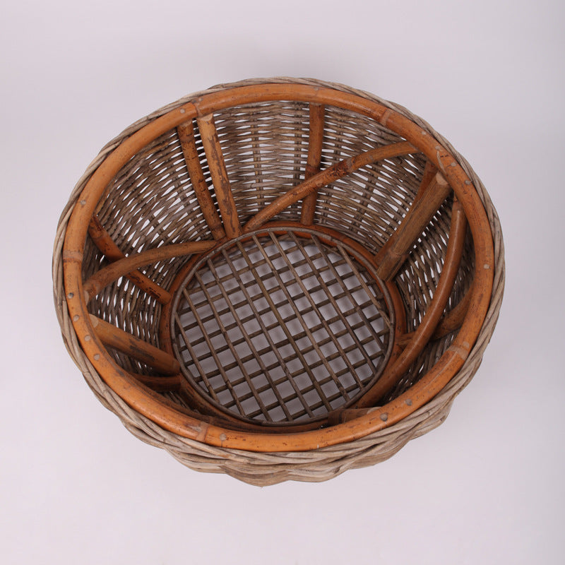 Traditional Vintage Round Rattan Coffee Table - Solid Wood: Hand-Woven, Rustic Charm, Durable Craftsmanship & Timeless Aesthetic For Living Room & Veranda