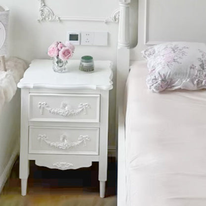 Modern Luxury Rectangular Solid Wood Nightstand 4-Leg 2-Drawer For Bedroom