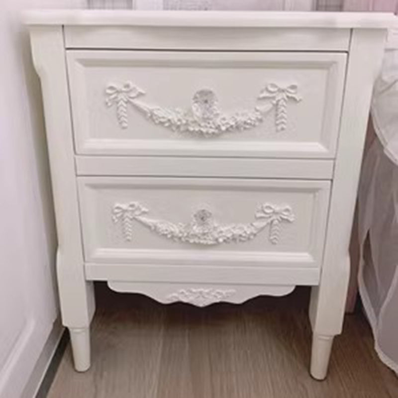 Modern Luxury Rectangular Solid Wood Nightstand 4-Leg 2-Drawer For Bedroom