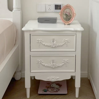 Modern Luxury Rectangular Solid Wood Nightstand 4-Leg 2-Drawer For Bedroom