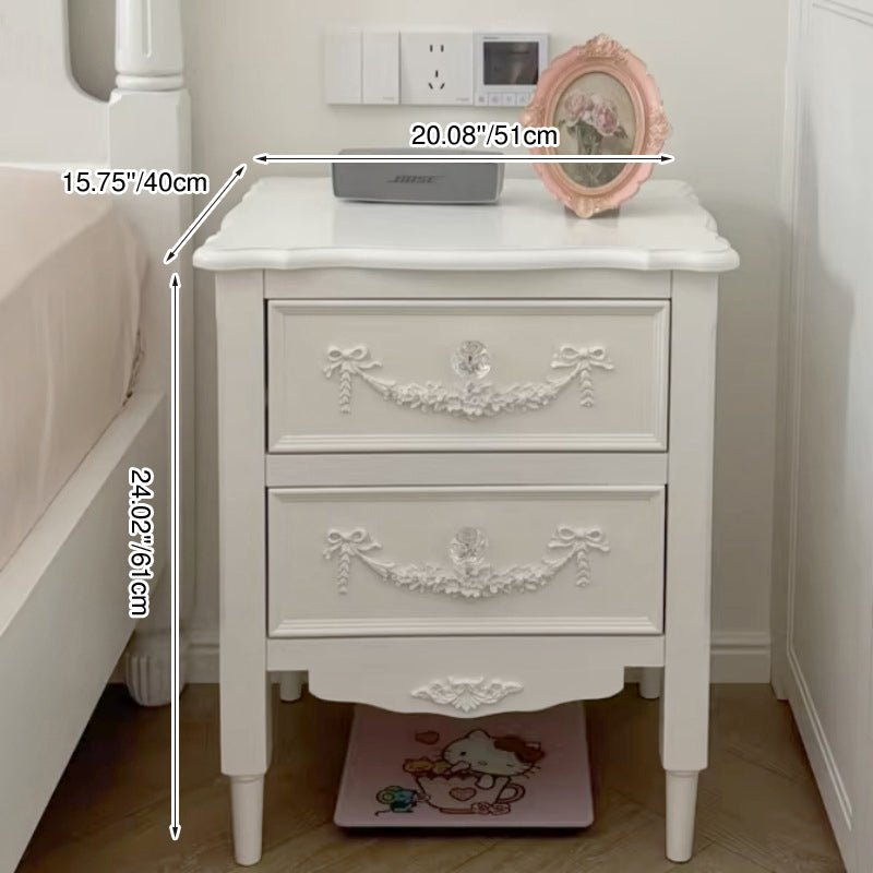 Modern Luxury Rectangular Solid Wood Nightstand 4-Leg 2-Drawer For Bedroom