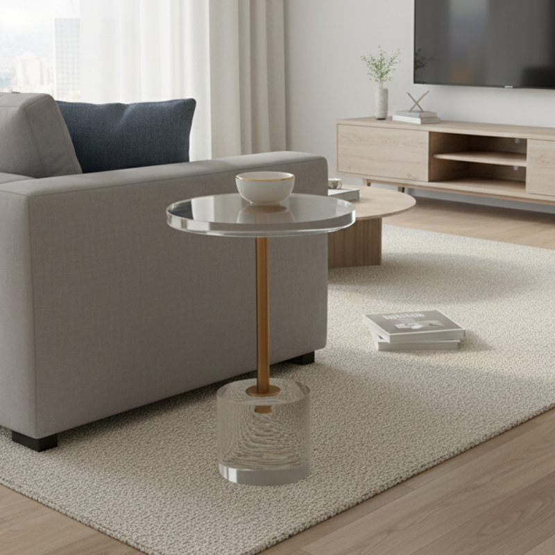 Modern Minimalist Round Acrylic Metal Side Table For Living Room