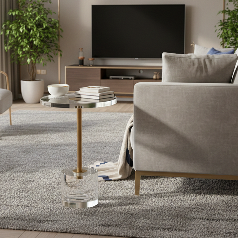 Modern Minimalist Round Acrylic Metal Side Table For Living Room