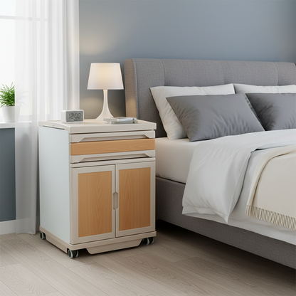 Modern Minimalist Rectangular Plastic-Steel Nightstand 1-Drawer 1-Cabinet For Bedroom