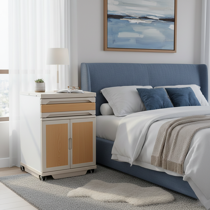 Modern Minimalist Rectangular Plastic-Steel Nightstand 1-Drawer 1-Cabinet For Bedroom