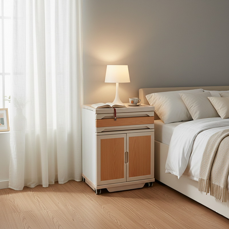 Modern Minimalist Rectangular Plastic-Steel Nightstand 1-Drawer 1-Cabinet For Bedroom