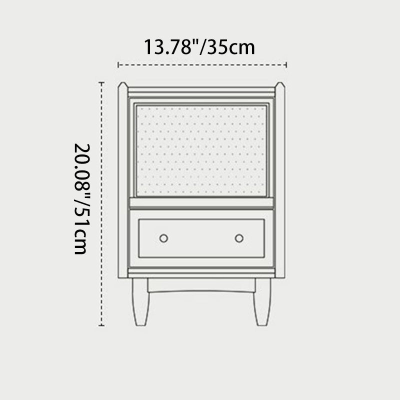 Traditional Vintage Rectangular Solid Wood Multi-Layer Board Solid Wood Genuine Rattan Nightstand 2-Drawer 4-Leg For Bedroom